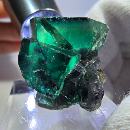 Seltene Phantom Fluorit Würfel Stufe zonal grün lila Okorusu, Namibia 32*20*22mm