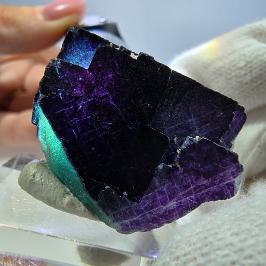 Klarer Fluorit Würfel, parkettiert grün lila 11:11 Angel Pocket Okorusu, Namibia 30*30*22mm