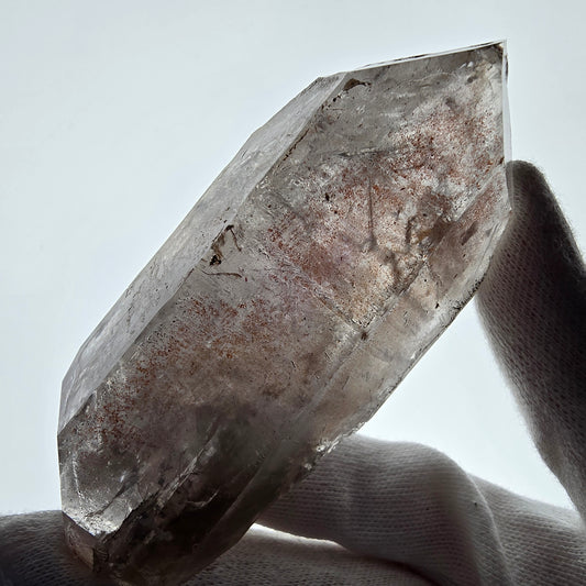 Sceptre fantôme squelette en quartz fumé DT, poche Saint-Valentin en calcite UV, Namibie 97 x 44 x 37 mm 