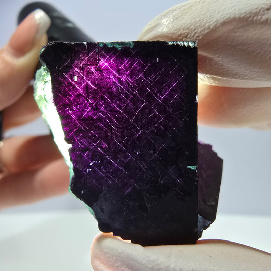 Spécimen de cube de fluorite fantôme vert violet zonal 11:11 Angel Pocket, Namibie 43*31*28mm 