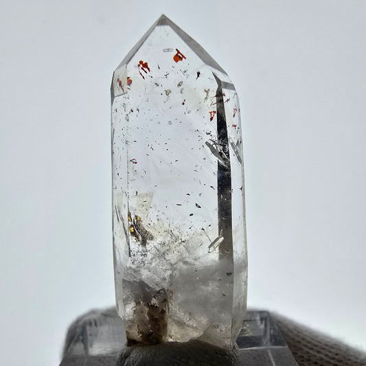 Quartz fumé fantôme Enhydro Harlequin, mine de calcite UV Streep, Namibie, 41 x 16 x 9 mm 