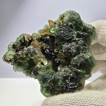 Fluorite fantôme Schörl Tourmaline Hyalite Quartz fumé Erongo Namibie 77*60*57mm 