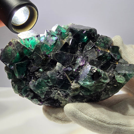 Grand spécimen de cube de fluorite fantôme, vert violet Okorusu Namibie 99*74*32mm 