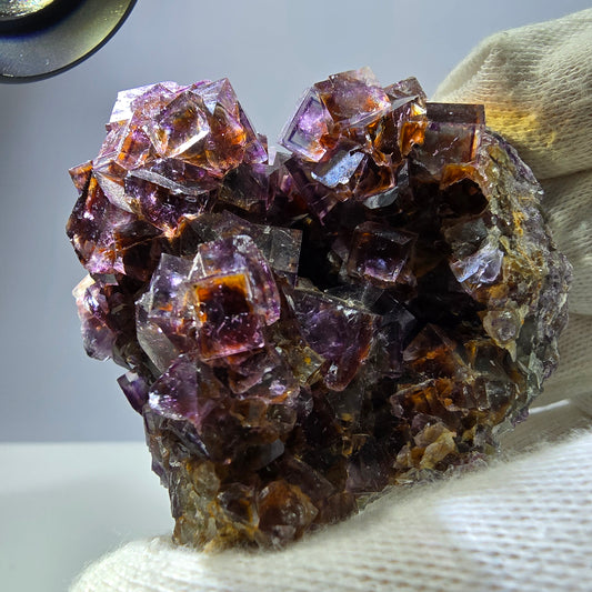 Rare spécimen de cube de fluorite fantôme, violet jaune Okorusu Namibie 63*59*34mm 