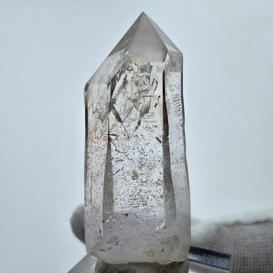 Pointe de sceptre en quartz fumé Enhydro transparent 1x Bubble Goboboseb, Namibie 46*19*16mm 
