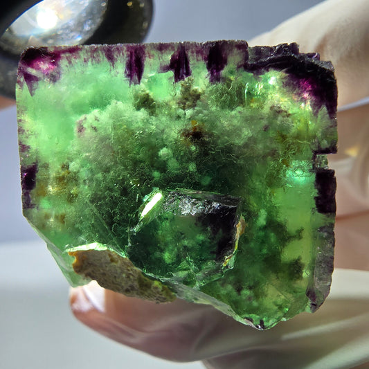 Spécimen de cube de fluorite fantôme, parqueté, zonal Okorusu, Namibie 28*28*31mm 