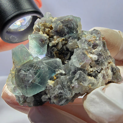 Rare cube de fluorite fantôme, spécimen de quartz vert violet Okorusu Namibie 47*46*37 mm 