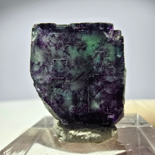 Rare cube de fluorite fantôme parqueté vert violet Okorusu Namibie 21*19*13mm 