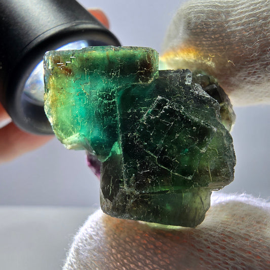 Rare spécimen de cube de fluorite fantôme, parqueté vert Okorusu, Namibie, 34 x 31 x 20 mm 