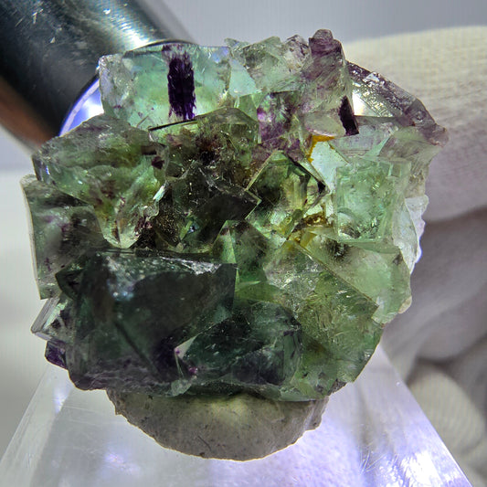 Spécimen zonal de cube de fluorite fantôme, vert violet, Okorusu, Namibie, 30 x 28 x 13 mm 