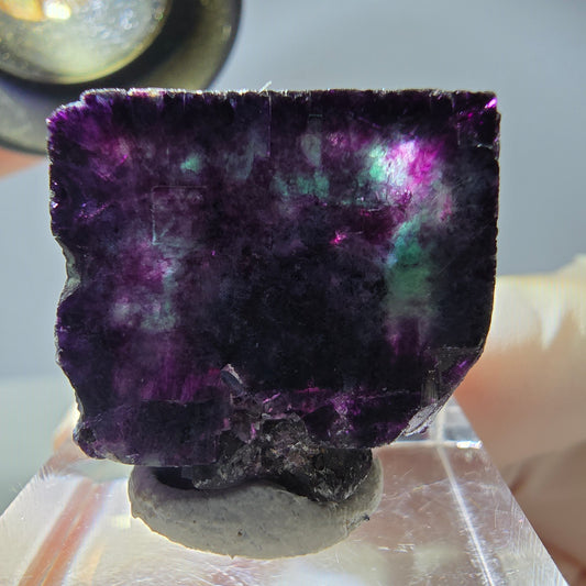 Rare cube de fluorite fantôme parqueté vert violet Okorusu Namibie 22*22*19mm 