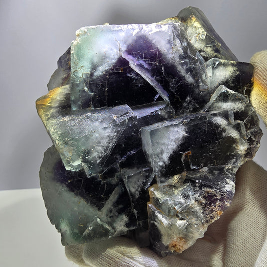 Spécimen de cube de fluorite fantôme XL, parqueté vert violet Okorusu, Namibie 141*130*48 mm 