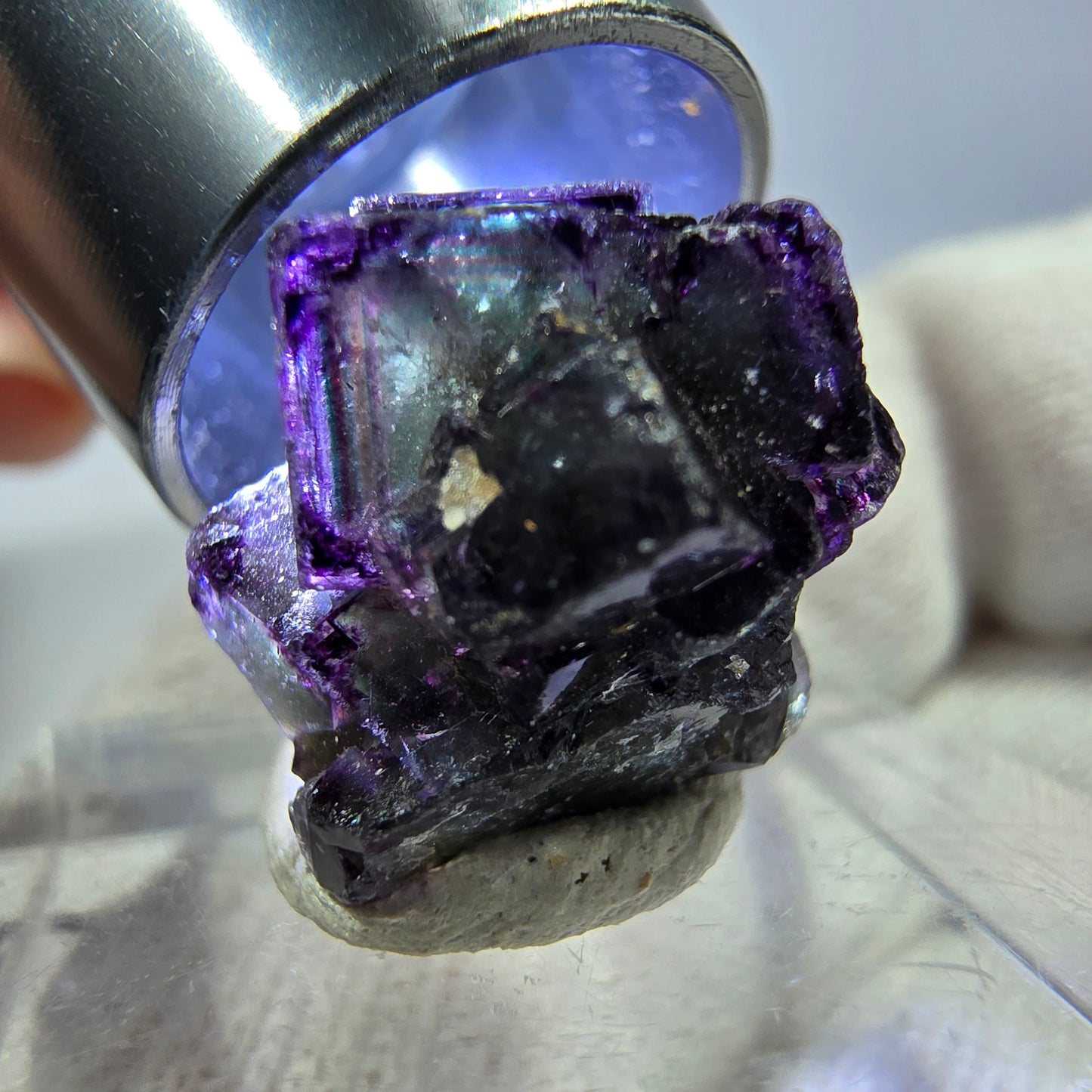 Rare spécimen de cube de fluorite fantôme, vert-violet zonal, Okorusu, Namibie, 17 x 17 x 14 mm 