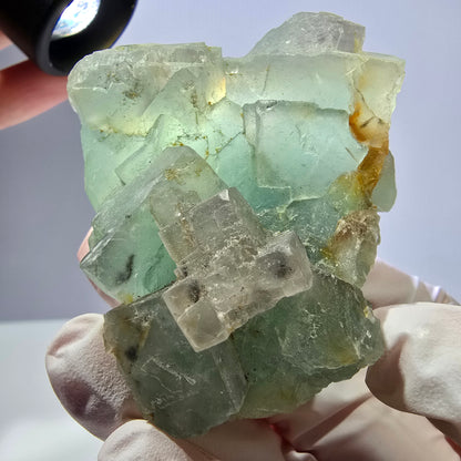 Rare spécimen de cube de fluorite fantôme, vert et blanc, Okorusu, Namibie, 61 x 51 x 34 mm 
