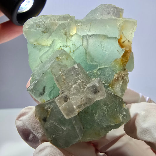 Rare spécimen de cube de fluorite fantôme, vert et blanc, Okorusu, Namibie, 61 x 51 x 34 mm 