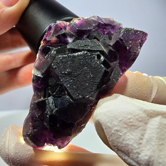 Spécimen de cube de fluorite fantôme, hexagonal, violet, Okorusu, Namibie, 52 x 33 x 16 mm 