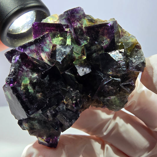 Spécimen de cube de fluorite fantôme, parqueté vert violet, Okorusu, Namibie 57*50*35 mm 