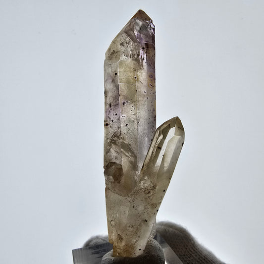 Sceptre d'améthyste fantôme Harlequin, mine UV Calcite Streep, Namibie, 70 x 19 x 19 mm 