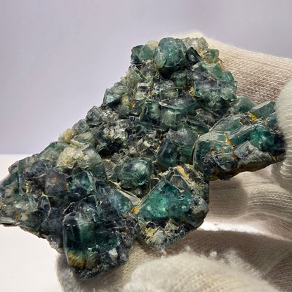Rares cubes de fluorite fantôme zonaux, vert violet, Erongo, Namibie 75 x 53 x 15 mm 
