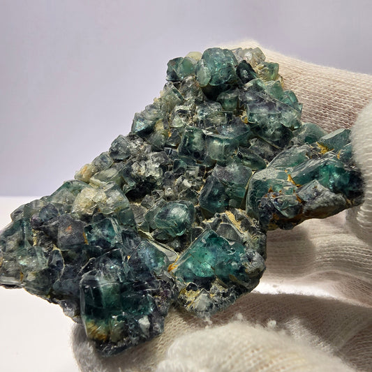 Rares cubes de fluorite fantôme zonaux, vert violet, Erongo, Namibie 75 x 53 x 15 mm 
