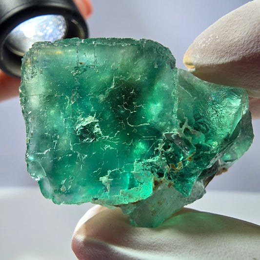 Spécimen de cube de fluorite fantôme transparente, vert parqueté, Okorusu, Namibie, 40 x 35 x 24 mm 