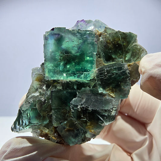 Spécimen de cube de fluorite fantôme transparente, vert parqueté, Okorusu, Namibie, 54 x 35 x 26 mm 