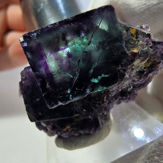 Klare Phantom Fluorit Würfel Stufe zonal grün lila Okorusu, Namibia 36*26*25mm