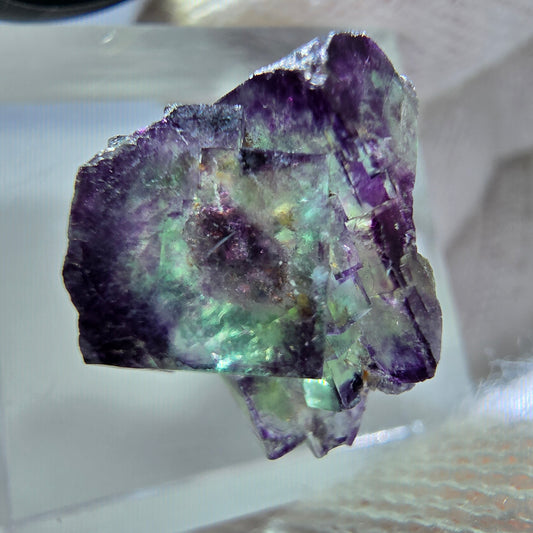 Seltene Phantom Fluorit Würfel Stufe zonal grün lila Okorusu, Namibia 17*14*15mm