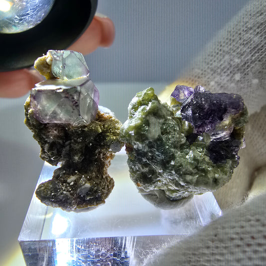 Lot de 2 cubes de fluorite fantôme zonaux, spécimen de muscovite Erongo, Namibie 20+23 mm 