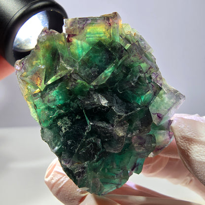 Phantom Fluorite Cube Specimen, parquetted green purple Okorusu, Namibia 53*38*21mm 