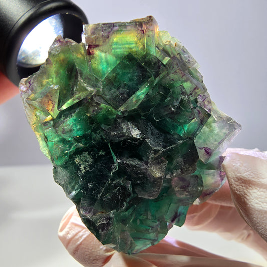 Spécimen de cube de fluorite fantôme, parqueté vert violet Okorusu, Namibie 53*38*21 mm 