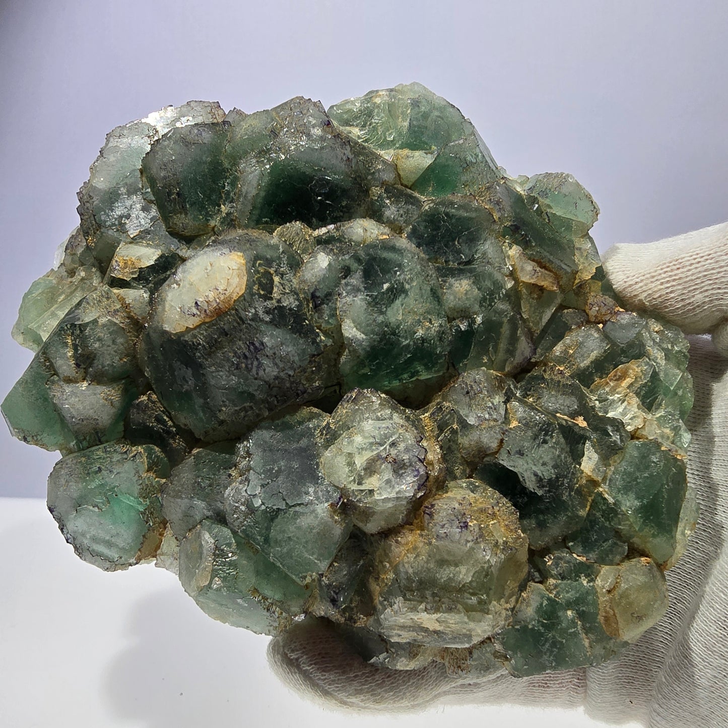 Cube de fluorite fantôme XL hexagonal à gradins zonal Erongo, Namibie 142 x 110 x 41 mm 