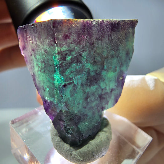 Rare cube de fluorite fantôme parqueté vert violet Okorusu Namibie 32*29*24mm 