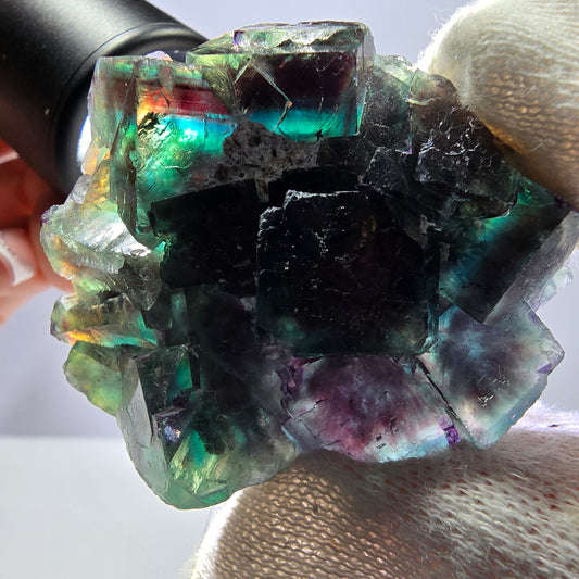 Cube de fluorite fantôme étagé vert violet Okorusu Namibie 47 x 44 x 16 mm 