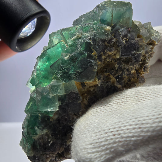 Rare spécimen de cube de fluorite fantôme, parqueté vert Okorusu, Namibie, 74 x 42 x 33 mm 