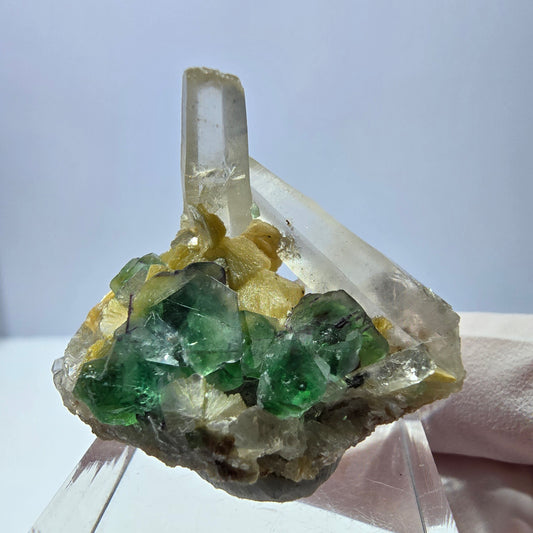 Cube de fluorite fantôme, spécimen de quartz fumé muscovite, Erongo, Namibie, 37 x 29 x 23 mm 