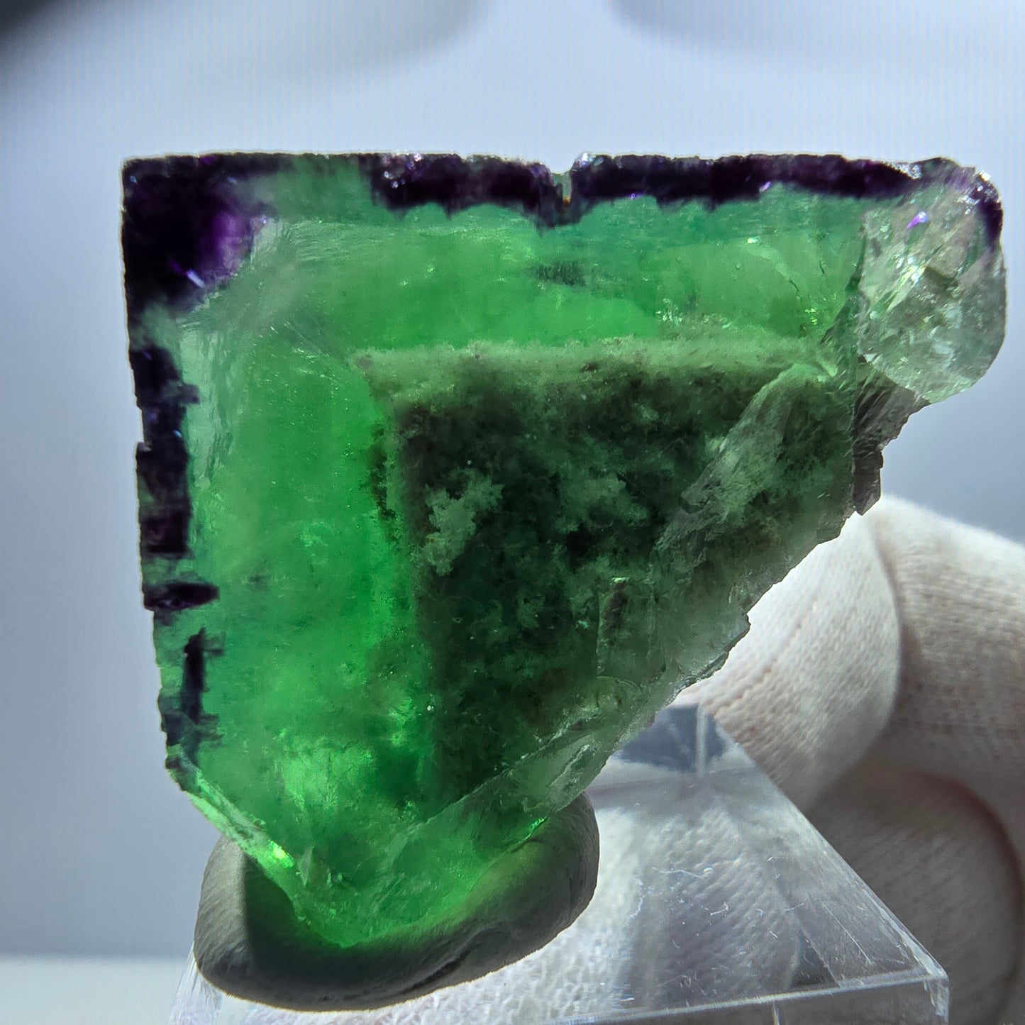Klarer Phantom Fluorit Würfel, zonal grün lila Okorusu, Namibia 41*24*28mm