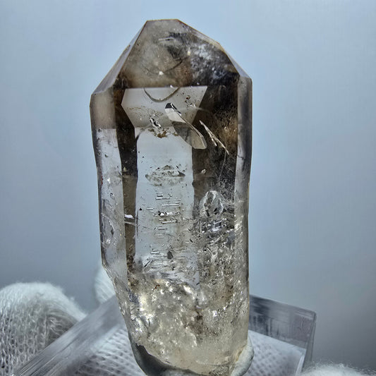 Pointe de quartz fumé Enhydro Phantom, 1x Bubble Goboboseb, Namibie 39*16*16mm 