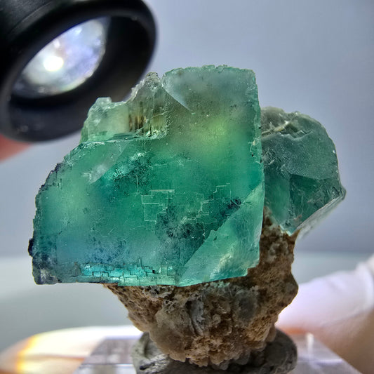Phantom Fluorit Würfel Stufe, grün parkettiert Okorusu, Namibia 34*29*28mm