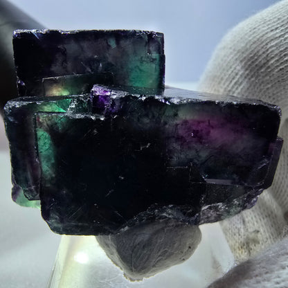Spécimen rare de cube de fluorite fantôme, vert zonal et violet, Okorusu, Namibie, 47 x 35 x 28 mm 
