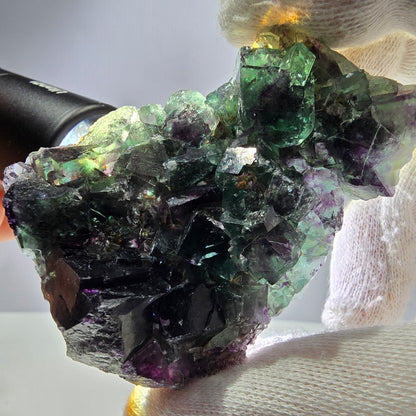Spécimen de cube de fluorite fantôme transparent, parqueté, zonal, Okorusu, Namibie, 72 x 54 x 23 mm 