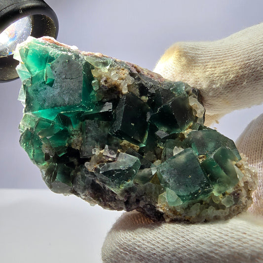 Phantom Fluorit Würfel, Quarz Stufe parkettiert Okorusu Namibia 77*45*22mm