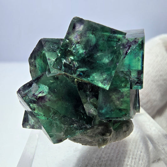 Spécimen zonal de cube de fluorite fantôme, vert violet, Okorusu, Namibie, 32 x 23 x 17 mm 