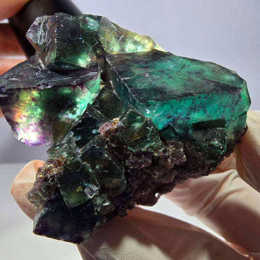 Spécimen de cube de fluorite fantôme, parqueté vert violet Okorusu, Namibie 56*43*28 mm 