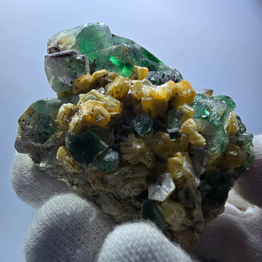 Phantom Fluorit Würfel, Rauchquarz, Schörl Turmalin, Hyalit Erongo, Namibia 66*49*37mm