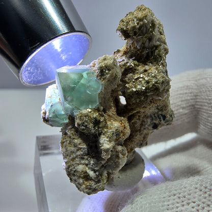 Spécimen de cube de fluorite fantôme zonal, de muscovite et de tourmaline Schorl, Erongo, Namibie, 37 x 25 x 21 mm 