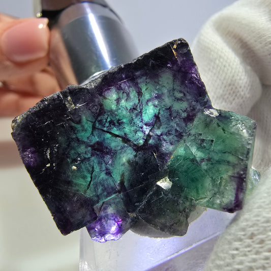 Seltene Phantom Fluorit Würfel Stufe zonal grün lila Okorusu, Namibia 39*34*24mm