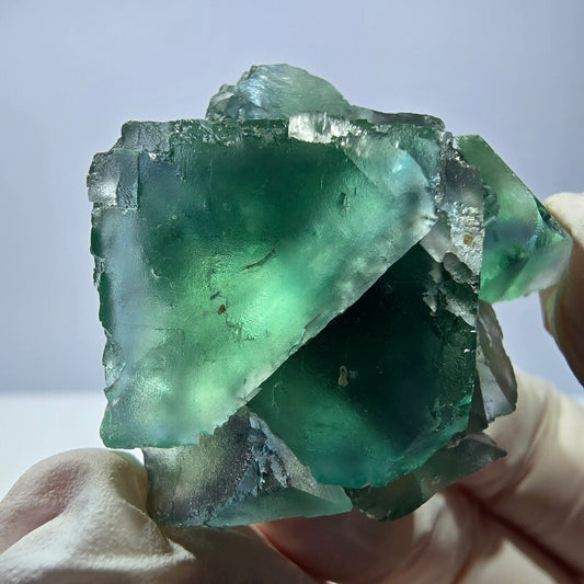 Spécimen de cube de fluorite fantôme transparente, vert parqueté, Okorusu, Namibie, 45 x 35 x 22 mm 