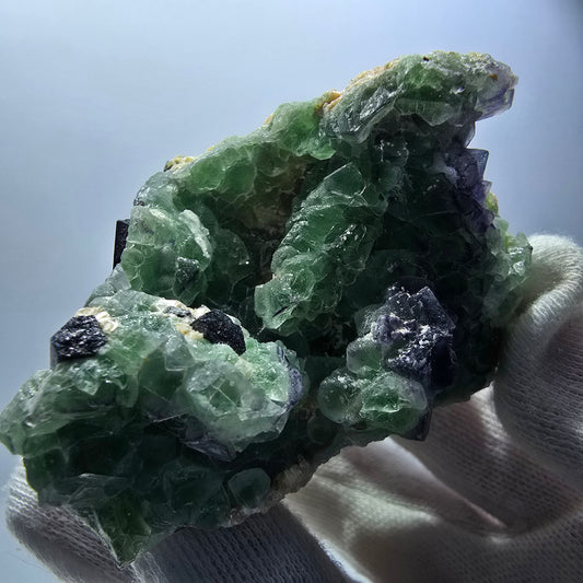 Cube de fluorite fantôme zonal, spécimen de muscovite, Erongo, Namibie, 63 x 50 x 43 mm 