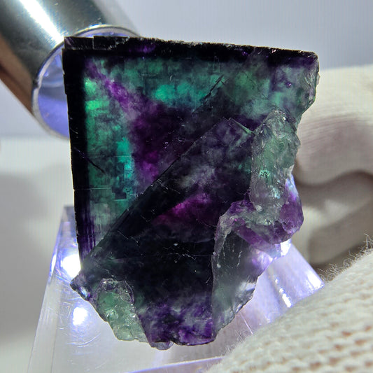 Spécimen zonal de cube de fluorite fantôme, vert violet, Okorusu, Namibie, 35 x 23 x 27 mm 